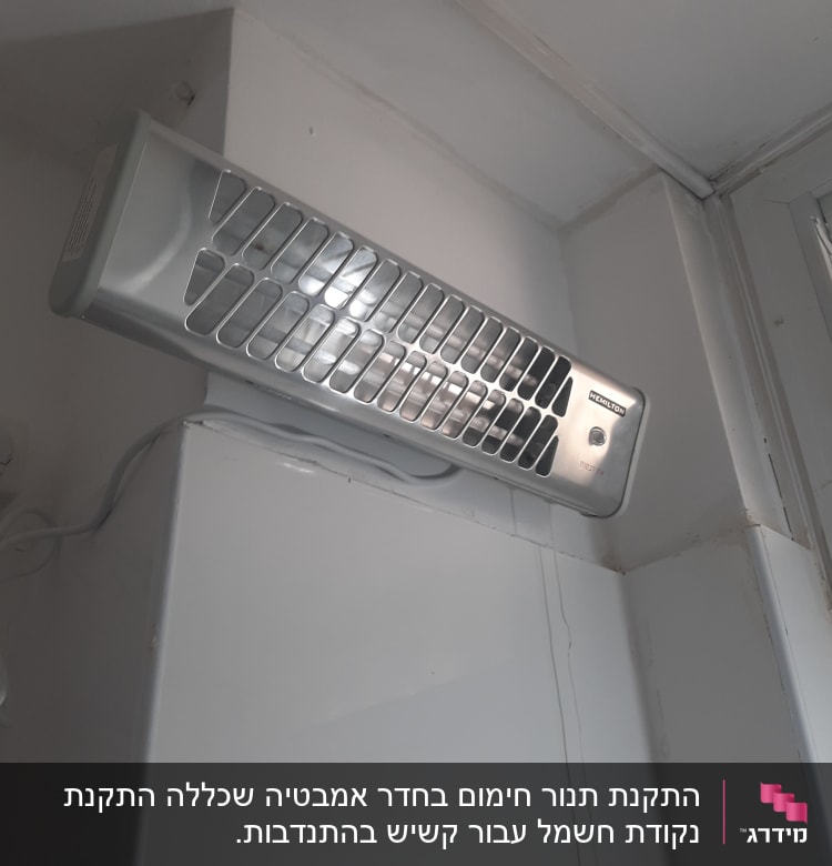 תנור חימום חשמלי מותקן על קיר לבן